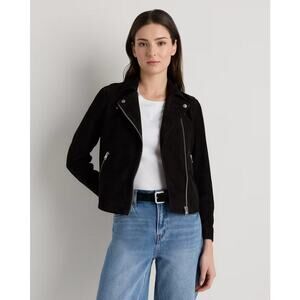 Quince Women 100% Suede Biker Jacket Charcoal  XS